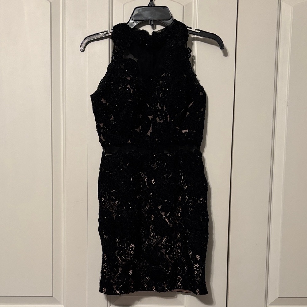 Pre-owned Abby Paris Elegant Black Lace Dress with sequins